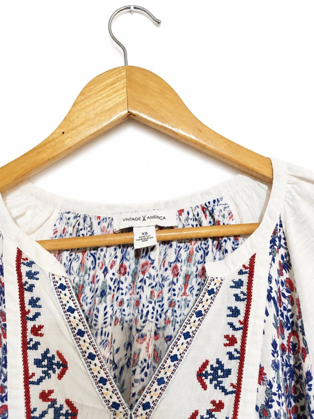 Vintage America XS Boho Floral Print 3/4 Sleeve Tunic Top - Picture 4 of 8